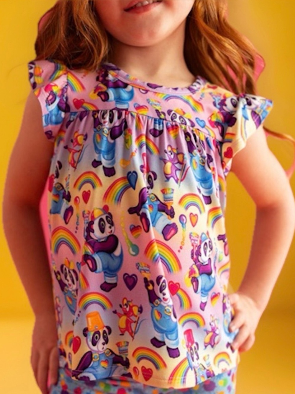 POSH PEANUT 🌈Lisa Frank 5/6 Panda Painter flutter sleeve cap shirt tank top NWT!
